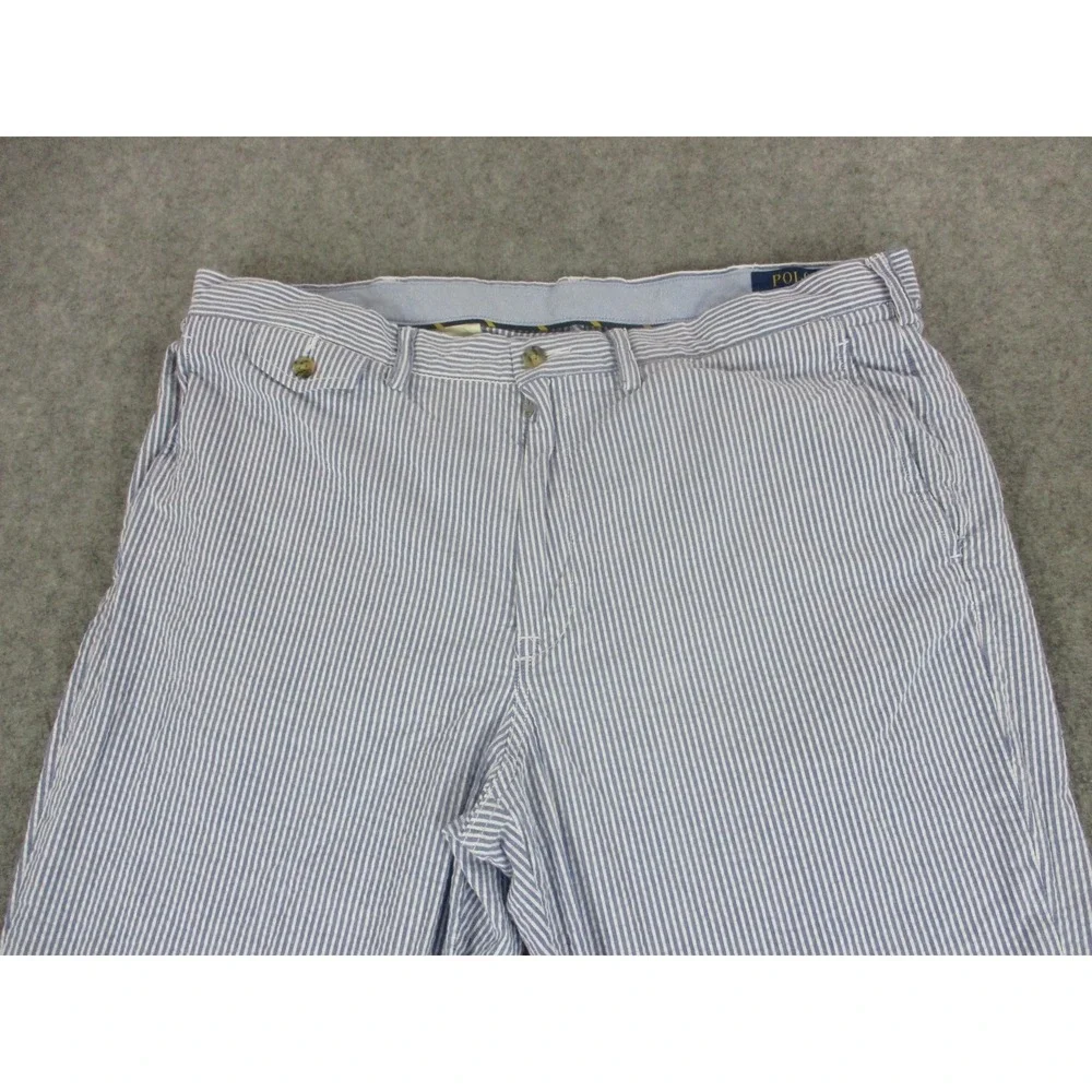 Polo Ralph Lauren Pants Mens 38x30 Blue Striped Seersucker Chambray Stretch Fit